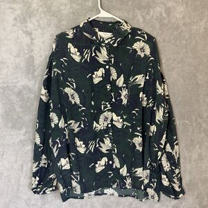 Trovata Birds of Paradise Silk Blend M Long Sleeve Top Button Floral Green Blue